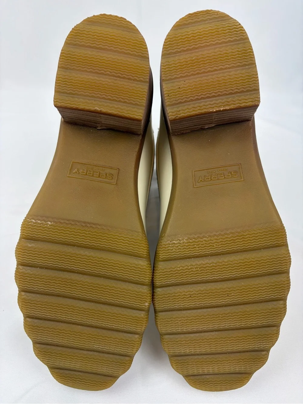 Sperry Saltwater Heel Leather Duck Boots Size 8.5 Cream / Beige